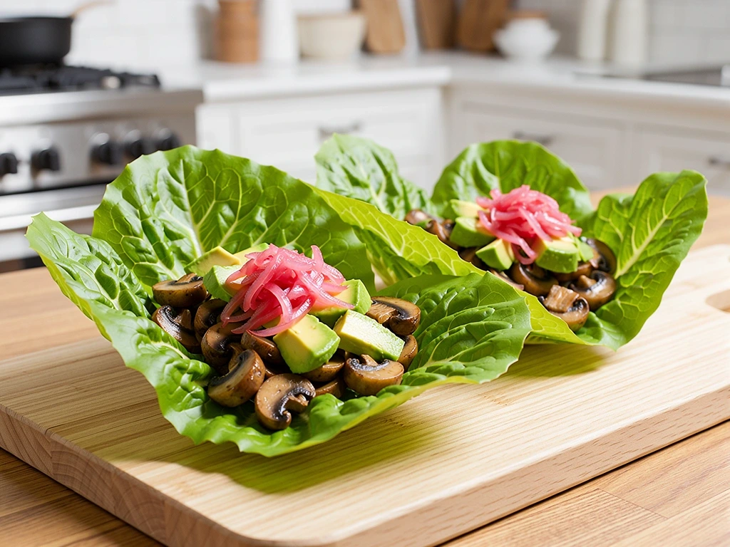 Tacos de lechuga y hongos
